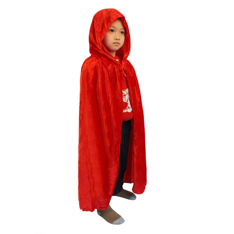 Clobeau Kids Halloween Christmas Costumes Cape Velvet Hooded Cosplay Party Cloak Wizard Robe Red - Image 1